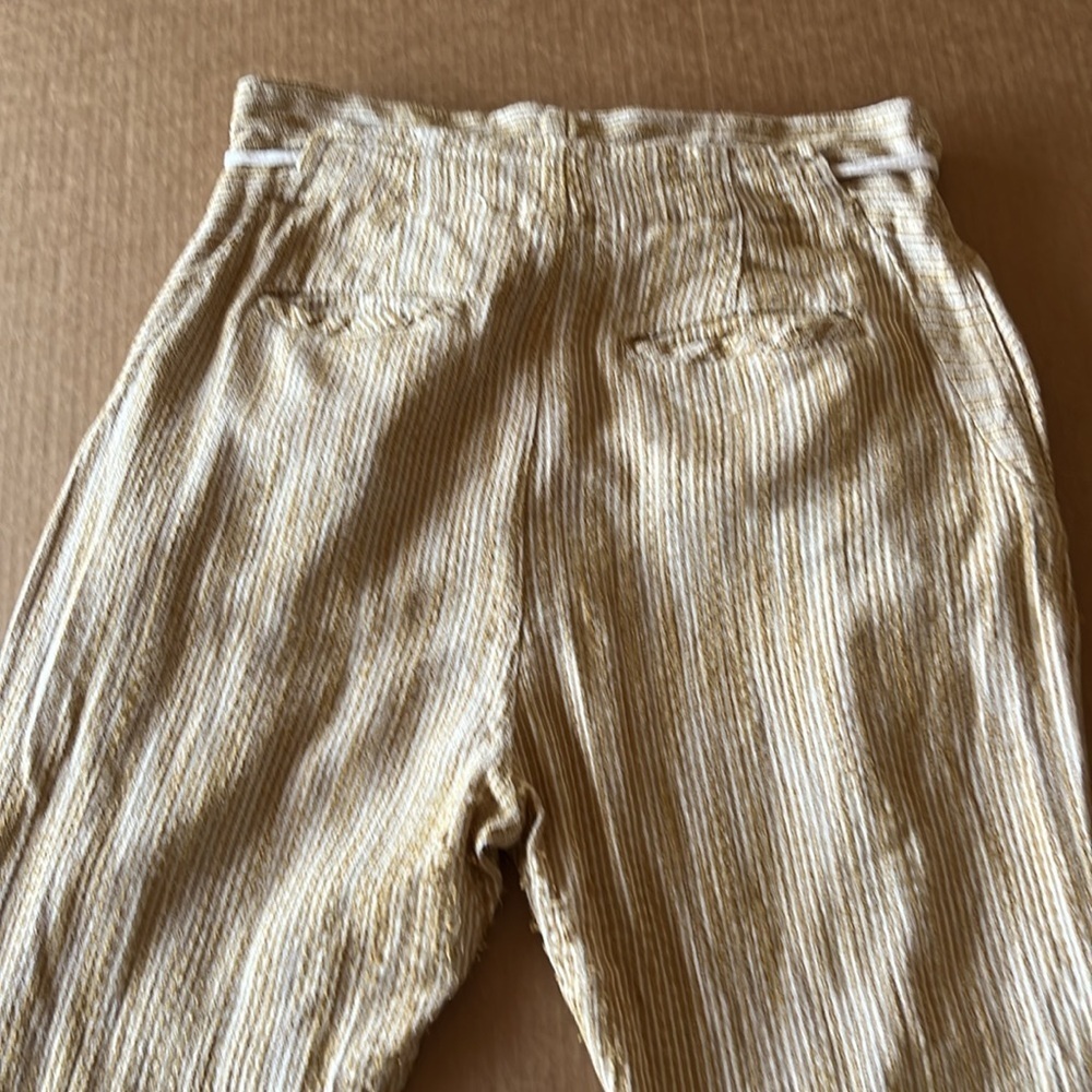 Free People CARAWAY Skinny Slim Pants mustard yellow Striped Drawstring- Sz 6 - Picture 13 of 15